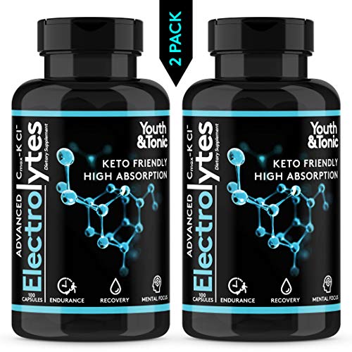 Complete Electrolyte Supplement w High Bioavailability and Cmax Chloride Potassium Magnesium for Endurance Muscle Recovery Mental Focus. Rapid Rehydration Salts and Keto Friendly Pills with 200 caps