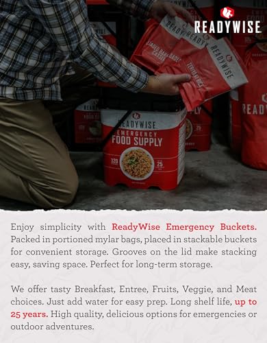 ReadyWise Emergency Food Supply - 14 Day, 150 Servings Emergency Freeze Dried Food Bucket, Protein Meals, Camping Essentials, Survival Kit, Disaster Prepping Supplies, up to 25 Year Shelf Life