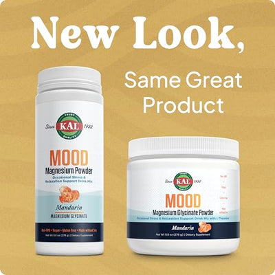 KAL Mood Magnesium Powder with L-Theanine - Mandarin Flavor Magnesium Supplement - Relaxation Support, High Absorption, No Added Sugar, Vegan, Gluten Free, Made Without Soy - 40 Servings, 9.8 oz