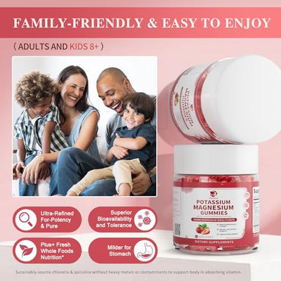 (2 Pack) Magnesium Potassium Supplement Gummies - New Formula Calm Magnesium Bisglycinate Gummies & Plant Potassium Plus Chia Seeds, B6, D3, K2 & Calcium for Sleep, Leg Cramps & Muscle -Vegan,60 Count