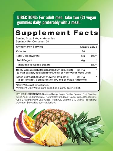 Nature's Truth Horny Goat Weed Gummies | 60 Count | with Maca Root | Vegan, Non-GMO & Gluten Free Supplement for Men | Passion Punch Flavor