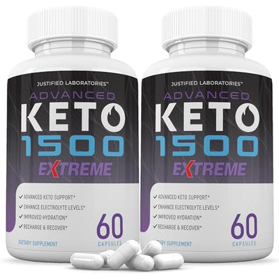(2 Pack) Advanced Keto 1500 Extreme Pills 1675MG New & Improved Formula Contains Apple Cider Vinegar Extra Virgin Olive Oil Powder Green Tea Leaf 120 Capsules