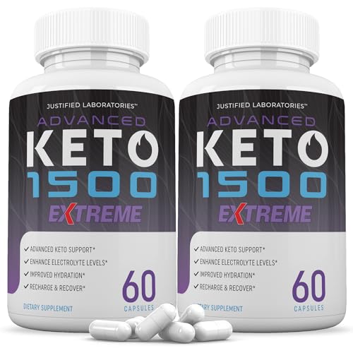 (2 Pack) Advanced Keto 1500 Extreme Pills 1675MG New & Improved Formula Contains Apple Cider Vinegar Extra Virgin Olive Oil Powder Green Tea Leaf 120 Capsules