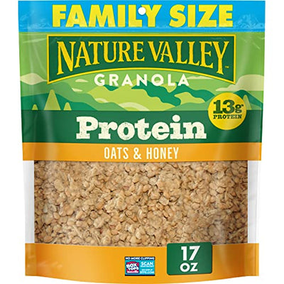 Nature Valley Protein Granola, Oats and Honey Granola, Resealable Snack Pouch, Family Size, 17 oz