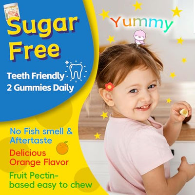 2 Pack Algae Omega 3 Gummies for Kids - 500mg with DHA, Phosphatidylserine, Vitamin D3 & K2 - Sugar Free DHA Supplement for Brain& Eye - Fish Oil Alternative - Vegan, 120 Count