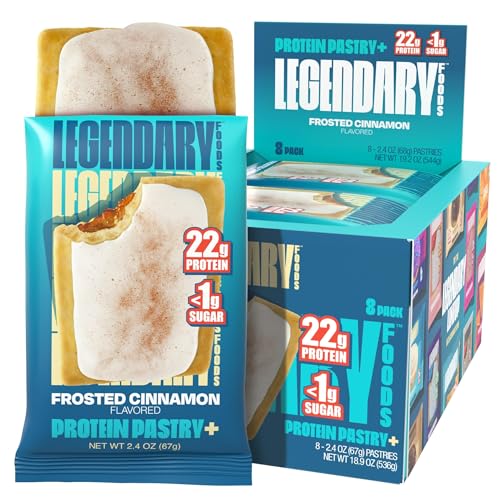 Legendary Foods 22g Protein Pastry 0g Added Sugar, Low Carb, Gluten Conscious, Keto Snack, Ideal for Glucose Management, Includes Whey Protein Isolate, 8 Pack Frosted Cinnamon