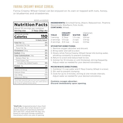 Creamy Wheat Cereal Can Emergency Food Supply, 55 Servings, 10 Year Shelf Life - Instant Breakfast Food and Healthy Snack