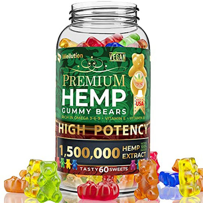 WELLUTION Hemp Gummies – High Potency 1,500,000 MCG – Natural Fruity Bear for Relaxation and Peace - Fast-Acting - Gluten Free - 60ct