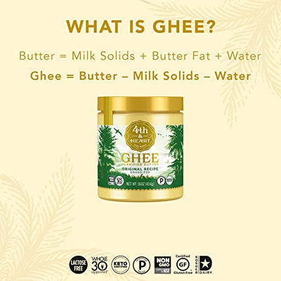 4th & Heart Original Ghee Original Grass Fed Ghee Butter by , (2 x 16oz Jars), Keto, Pasture Raised, Non-GMO, Lactose and Casein Free, Certified Paleo, 32 Ounce (Pack of 2)
