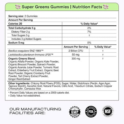 Kiala Nutrition Super Greens Gummies with 11x Organic Greens, Pre, Post & Probiotics, Antioxidants, Multivitamin, Fiber Supplement Supports Gut Health & Digestion, Dairy Free, Vegetarian, 60 Count