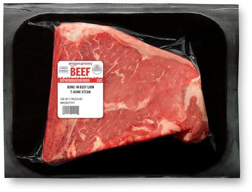 Amazon Grocery, Beef Loin T-Bone Steak, Bone-In, USDA Choice, Weight Varies