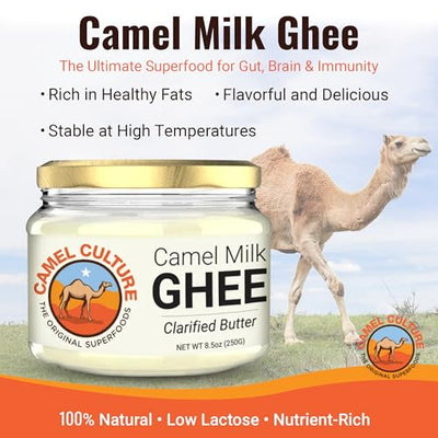 Camel Culture Grassfed Camel Milk Ghee w/Immune Boosting Protein – Rich Buttery Flavour, Low-Lactose, 8.5 oz Delicious Clarified Butter for Cooking, & Baking