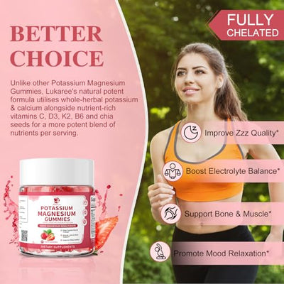 (2 Pack) Magnesium Potassium Supplement Gummies - New Formula Calm Magnesium Bisglycinate Gummies & Plant Potassium Plus Chia Seeds, B6, D3, K2 & Calcium for Sleep, Leg Cramps & Muscle -Vegan,60 Count