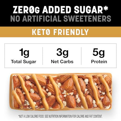 KIND ZERO Added Sugar Bars, Variety Pack, Dark Chocolate Nuts & Sea Salt, Caramel Almond & Sea Salt, Peanut Butter Dark Chocolate, Keto Friendly Snacks, Gluten Free, 5g Protein, 15 Count