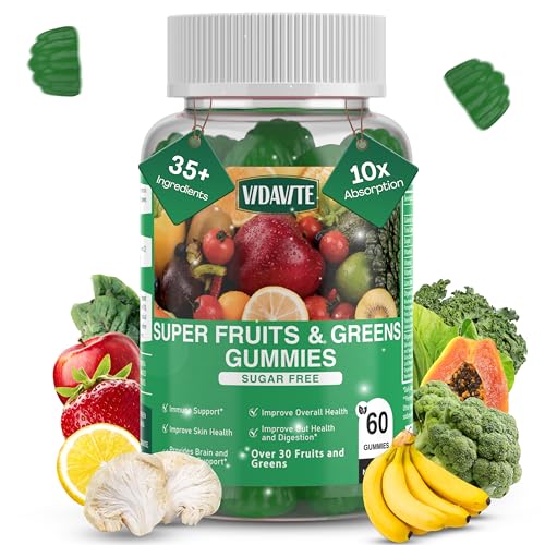 VIDAVITE Sugar-free Super Greens Gummies — US-Made, 35+ Fruit and Veggie gummies to Boost Immunity, Skin & Gut Health — Ideal Fruits and Vegetables Supplement for Adults & Picky Teens (30-Days Supply)