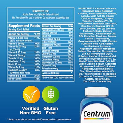 Centrum Multivitamin for Men, Multivitamin/Multimineral Supplement with Vitamin D3, B Vitamins and Antioxidants, Gluten Free, Non-GMO Ingredients -Tablet 200 Count