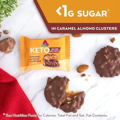Atkins Caramel Almond Clusters, Gluten Free, High in Fiber, 1g Sugar, 2g Net Carb, Keto Friendly, 20 Count