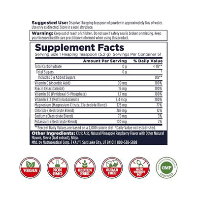 KAL Hydro Magnesium Plus Electrolytes Powder - Tropical Fruit Punch - Sodium, Chloride, Potassium Supplement - Hydration & Cellular Energy Drink Mix - No Sugar - 60-Day Guarantee, 50 Servings, 9.4 OZ