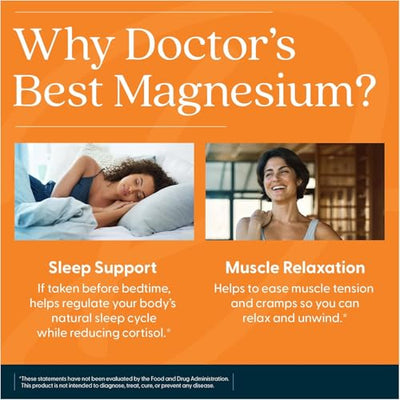 Doctor's Best High Absorption Magnesium Glycinate Lysinate Supplement for Sleep Support - Chelated Magnesium Tablets for Women & Men, 200mg per Serving, Supports Calm & Relaxation, Vegan - 120 Count