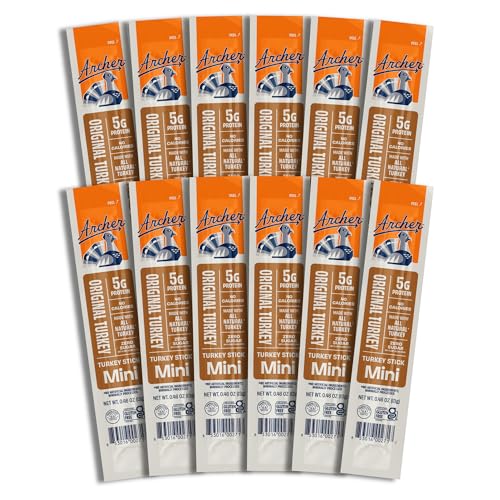 Archer Jerky Mini Turkey Jerky Sticks - All Natural Turkey Sticks, Meat Snack for People, Gluten Free, Keto Protein Snack, Original Flavor - 0.5 oz (Pack of 12)