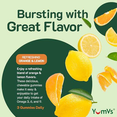 Vegan Omega 3 Supplement Gummies – Algae Oil Plant Based Vegan DHA – Fish Oil Alternative with Flaxseed & Algae – Non-GMO, No Carrageenan – Heart, Brain & Eye Support – Lemon & Orange – 90 Gummies