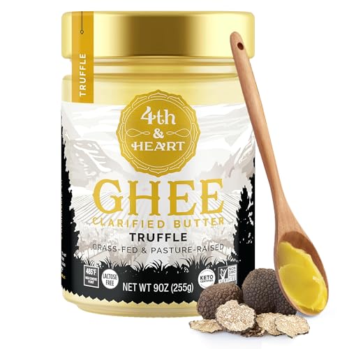 4th & Heart Truffle Ghee | Grass-Fed & Pasture-Raised Clarified Butter Infused with Black Truffle | Lactose-Free, Kosher & High Smoke Point Cooking Oil Alternative, 9oz Jar
