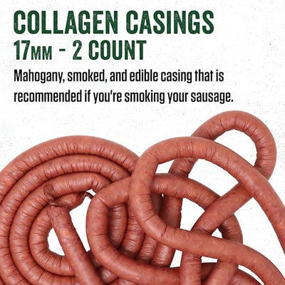 LEM Products Mahogany Smoked Collagen Casings, 17mm, Edible Sausage Casings, Stuffs Approximately 13 Pounds Per Pack, Great for Snack Sticks, Hot Dogs, Metts, Andouille, Brats, and More, 2-Pack