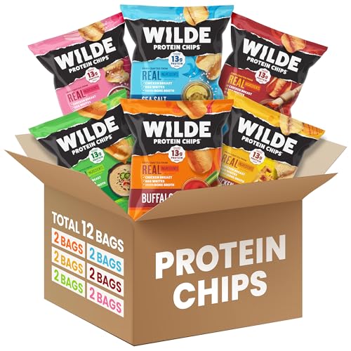 WILDE Protein Chips Variety Pack, High Protein Snacks for Adults, Keto Chips, Gluten Free, Low Carb Snack Box Made with Real Ingredients 1.34oz Bags, Pack of 12