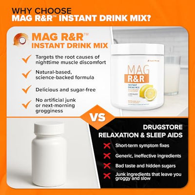 SaltWrap Mag R&R Instant Drink Mix - Sugar-Free Nighttime Magnesium Glycinate Powder with Stevia & FiberSMART® - Muscle Cramp & Leg Cramps Relief, Sleep & Relaxation Support - 30 Servings