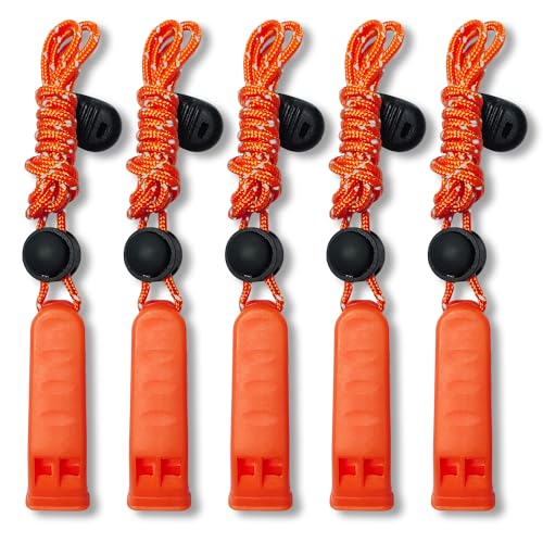 Amzonly Emergency Whistle, 120db Safety Whistle Survival Shrill Loud for Camping Hiking Hunting Boating Fishing Life Vest Jacket Rescue Signaling Kids Lifeguard 5 Pack