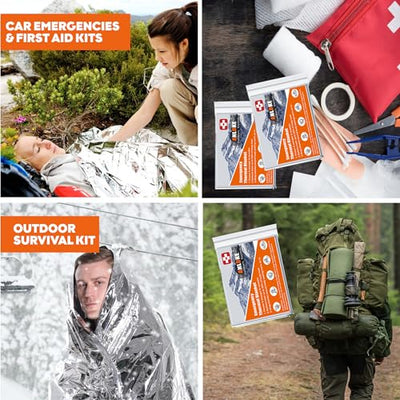 Emergency Blankets Mylar Thermal Blanket,(10 Pack) of Gigantic Space Blanket 82 * 64 in. Survival Blankets Heavy Duty Camping Gear,First Aid