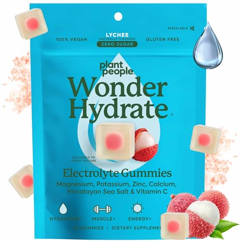 Plant People WonderHydrate Electrolyte Gummies – Vegan Hydration Supplement with Magnesium, Potassium, Zinc, Vitamin C & Himalayan Sea Salt – Zero Sugar Lychee (42 Count)