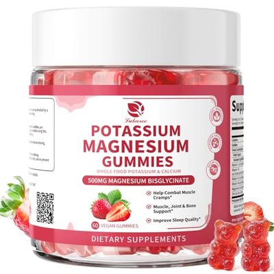 (2 Pack) Magnesium Potassium Supplement Gummies - New Formula Calm Magnesium Bisglycinate Gummies & Plant Potassium Plus Chia Seeds, B6, D3, K2 & Calcium for Sleep, Leg Cramps & Muscle -Vegan,60 Count