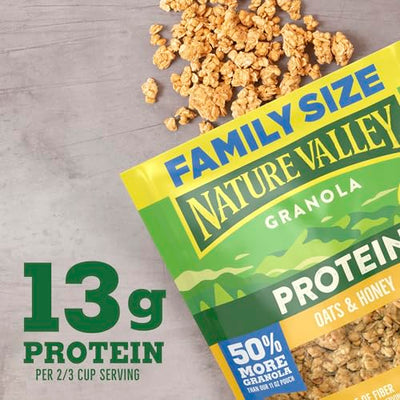 Nature Valley Protein Granola, Oats and Honey Granola, Resealable Snack Pouch, Family Size, 17 oz