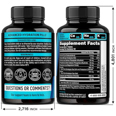 Electrolytes - Electrolyte Tablets with Magnesium, Sodium, Potassium, Chloride, Vitamins D3 & B6, Kelp Powder - Salt Pills - Made in USA - Oral Tablets as Capsules - Vegan & Keto Friendly - 120 Tabs