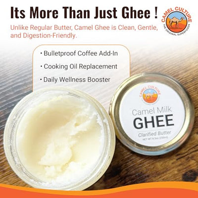 Camel Culture Grassfed Camel Milk Ghee w/Immune Boosting Protein – Rich Buttery Flavour, Low-Lactose, 8.5 oz Delicious Clarified Butter for Cooking, & Baking