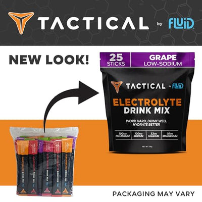 Fluid Tactical - Electrolyte Powder Packets, Accelerate Re-Hydration, Low Sugar, Electrolyte Drink Mix, Prevent Dehydration, Eliminate Cramps