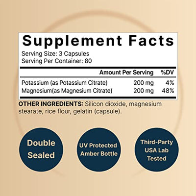 Naturebell Potassium Magnesium Electrolyte Powder Capsules | 200mg Potassium + 200mg Magnesium Citrate | Muscle, Heart & Hydration Support | Keto & Carnivore Friendly | No Sugar, Non-GMO