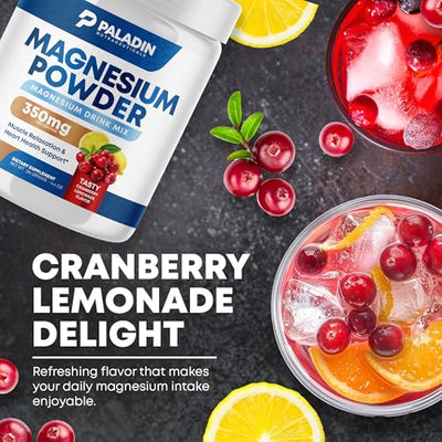 Paladin Nutraceuticals Magnesium Powder - Anti-Stress Drink Mix for Calm & Regularity - Magnesium Citrate Supplement - Relaxation, Muscle & Heart Support - Cranberry Lemonade Flavor - 30 Servings