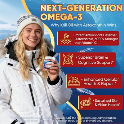 Liposomal Antarctic Krill Oil Omega 3 Gummies 2000mg - Cellular Level Absorption Omega-3 with EPA, DHA & Astaxanthin - Antioxidant & Brain Support - Fish Oil Supplements Alternative - 60 Count