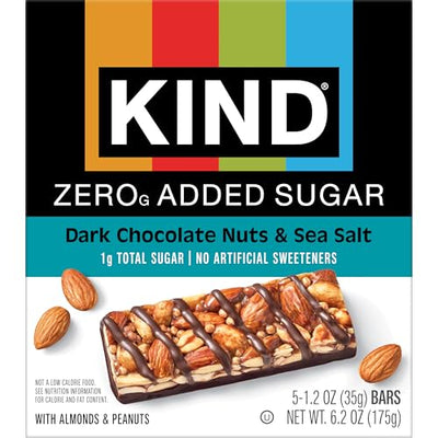 KIND ZERO Added Sugar Bars, Dark Chocolate Nuts and Sea Salt, Keto Friendly Snacks, Gluten Free, 5g Protein, 5 Count
