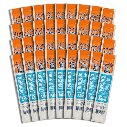 Archer Jerky Mini Beef Jerky Sticks - Grass Fed Beef Sticks Individually Wrapped, Bulk Pack, Protein Meat Snack Packs, Gluten Free, Paleo, Keto - .5 oz (Pack of 36)