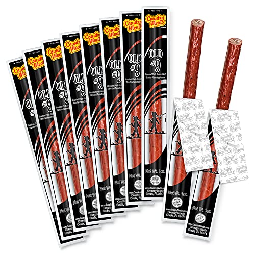 Country Meats, Meat Sticks, USDA Certified, 0 Trans Fat, Low Carb, High Protein, Keto Snack, Keto Friendly (10 Meat Sticks, Old #9)