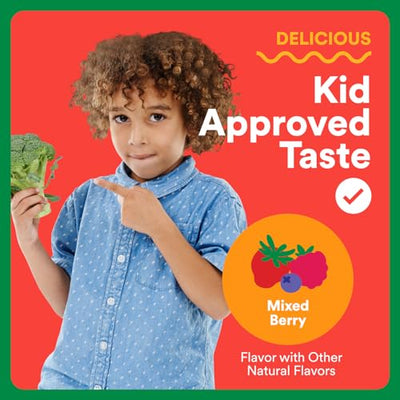 SmartyPants Kids Fiber & Veggies: Prebiotic Fiber Gummies for Kids, Fiber Supplement with Inulin, Organic Green Veggie Blend, Vegan, Gluten Free, Mixed Berry Flavor, 60 Count (30 Day Supply)