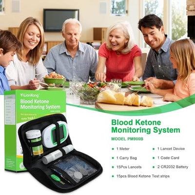 YiLianKang Blood Ketone Meter and 15 Blood Ketone Test Strips and 15 Lancets, Ketone Monitor Kit For Ketogenic Diet, Keto Test Check Ketosis, 5 Second Fast Get Results