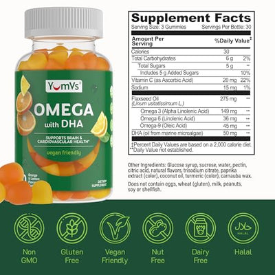 Vegan Omega 3 Supplement Gummies – Algae Oil Plant Based Vegan DHA – Fish Oil Alternative with Flaxseed & Algae – Non-GMO, No Carrageenan – Heart, Brain & Eye Support – Lemon & Orange – 90 Gummies