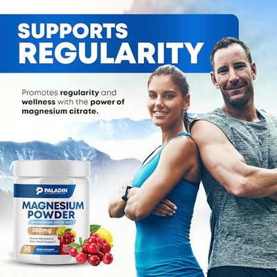 Paladin Nutraceuticals Magnesium Powder - Anti-Stress Drink Mix for Calm & Regularity - Magnesium Citrate Supplement - Relaxation, Muscle & Heart Support - Cranberry Lemonade Flavor - 30 Servings