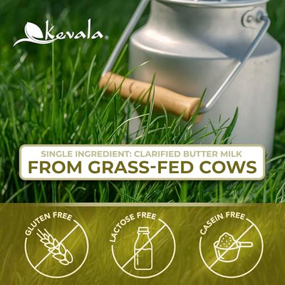 Kevala Ghee Clarified Butter - Made with Grass Fed Cow's Milk, Casein-Free and Lactose-Free Substitute to Regular Butter, Perfect for Bulletproof Coffee, Great for Keto and Low-Carb Diets, 17.6 oz