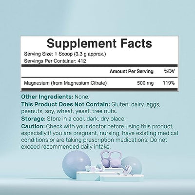 DEAL SUPPLEMENT Magnesium Citrate Powder 500mg, 3lbs – Unflavored, Easily Absorbed – Purified Trace Mineral for Muscle, Heart, & Digestive Support – One a Day, Non-GMO, Filler Free