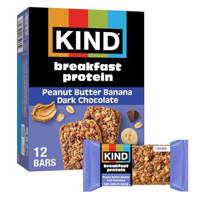 KIND Breakfast Protein Bars, Peanut Butter Banana Dark Chocolate, Healthy Snacks, Gluten Free, 8g Protein, 6 Count (6 Packs of 2 bars)